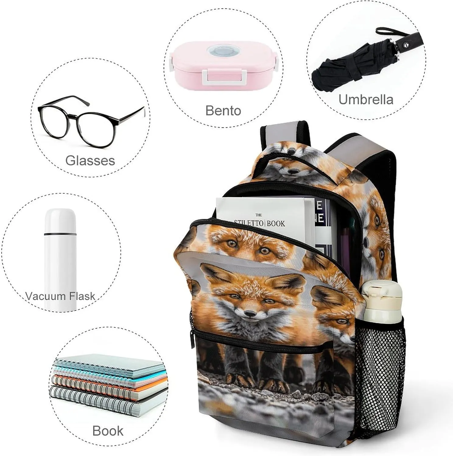 Small Backpacks Personalized Many Foxes Printing Travel Bag Lightweight Travel Backpack For Women Men