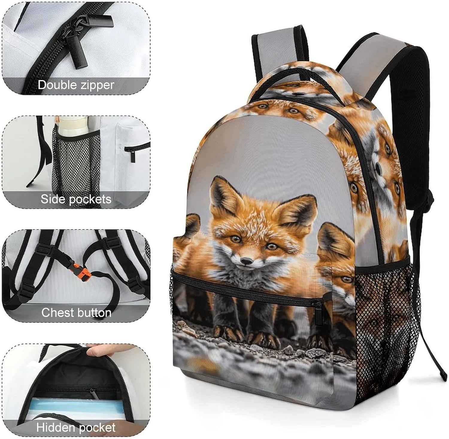 Small Backpacks Personalized Many Foxes Printing Travel Bag Lightweight Travel Backpack For Women Men