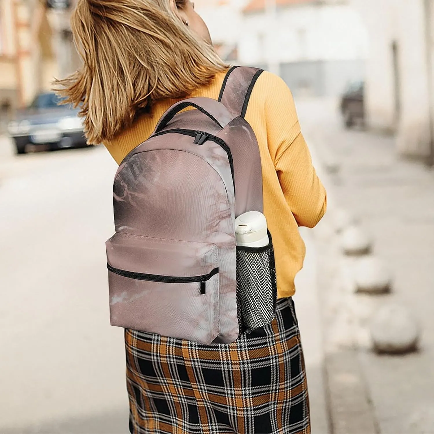 Small Backpacks Personalized Marble Color Rose Gold Printing Travel Bag Lightweight Travel Backpack For Women Men