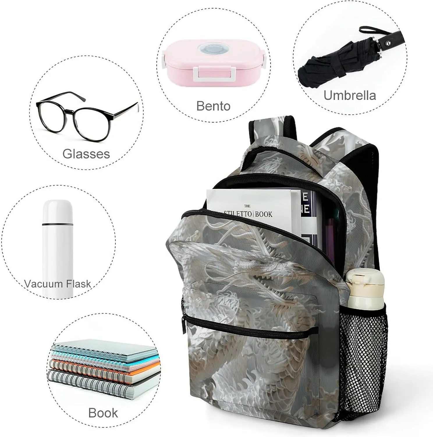 Small Backpacks Personalized Mythical Creature Printing Travel Bag Lightweight Travel Backpack For Women Men