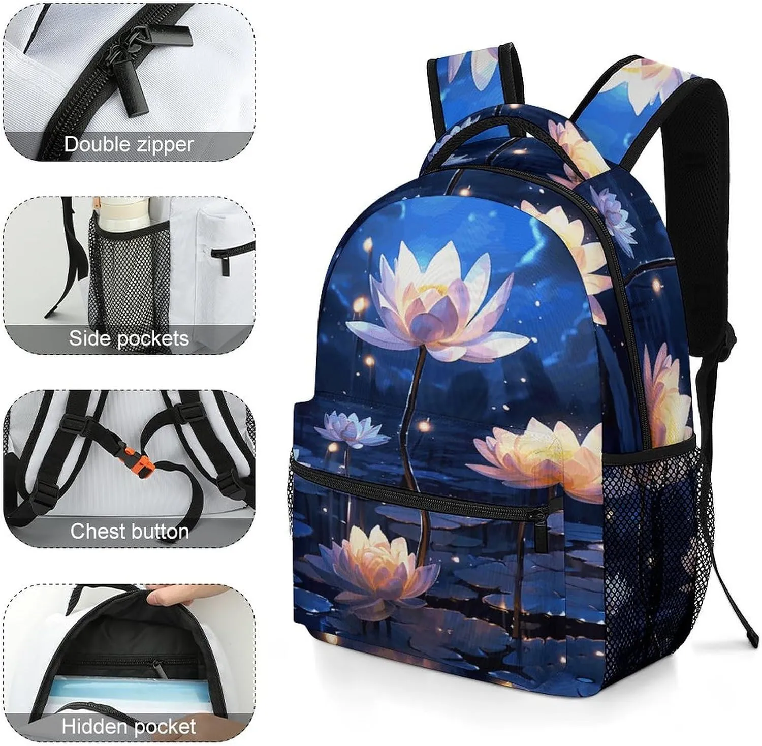 Small Backpacks Personalized Night Flowers Printing Travel Bag Lightweight Travel Backpack For Women Men