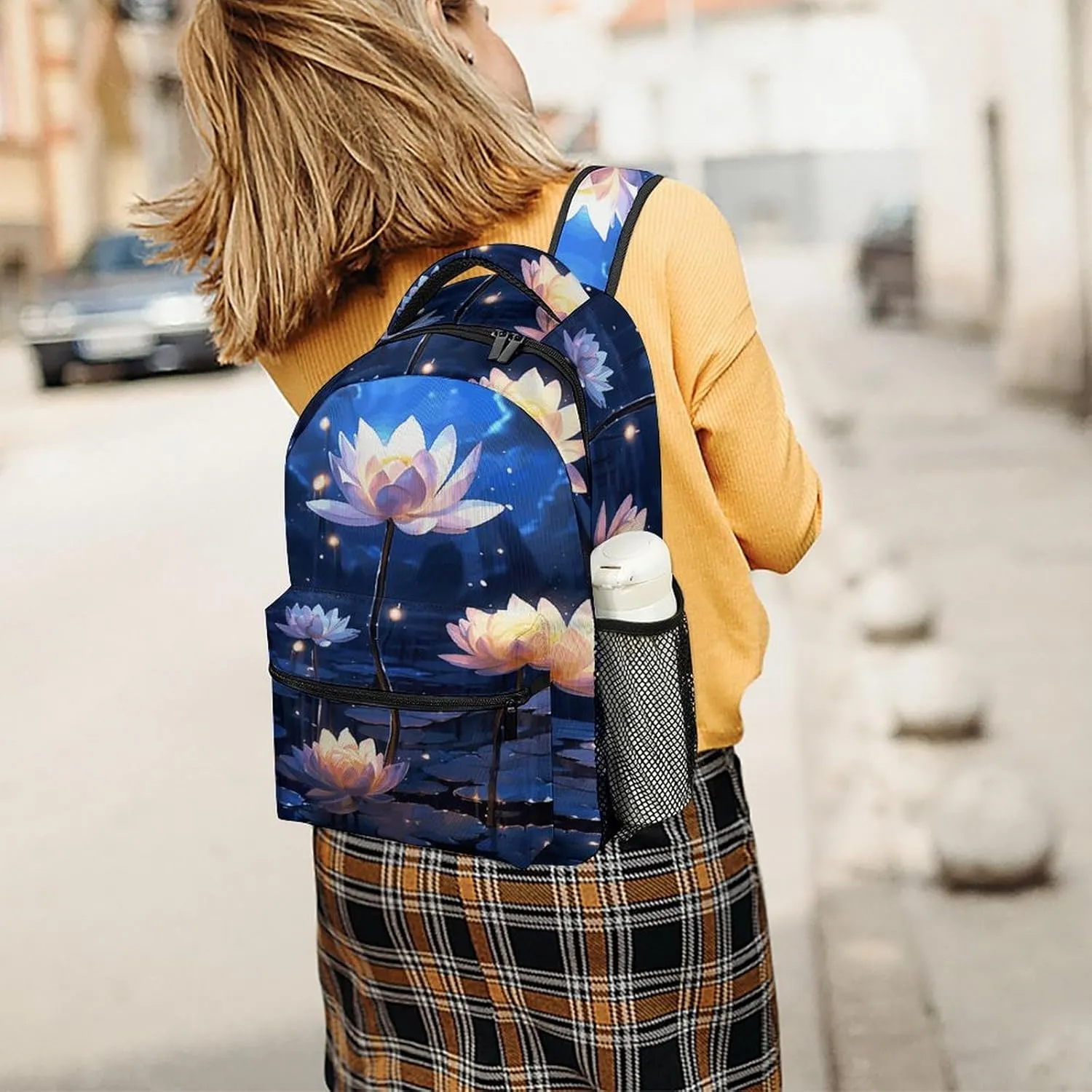 Small Backpacks Personalized Night Flowers Printing Travel Bag Lightweight Travel Backpack For Women Men
