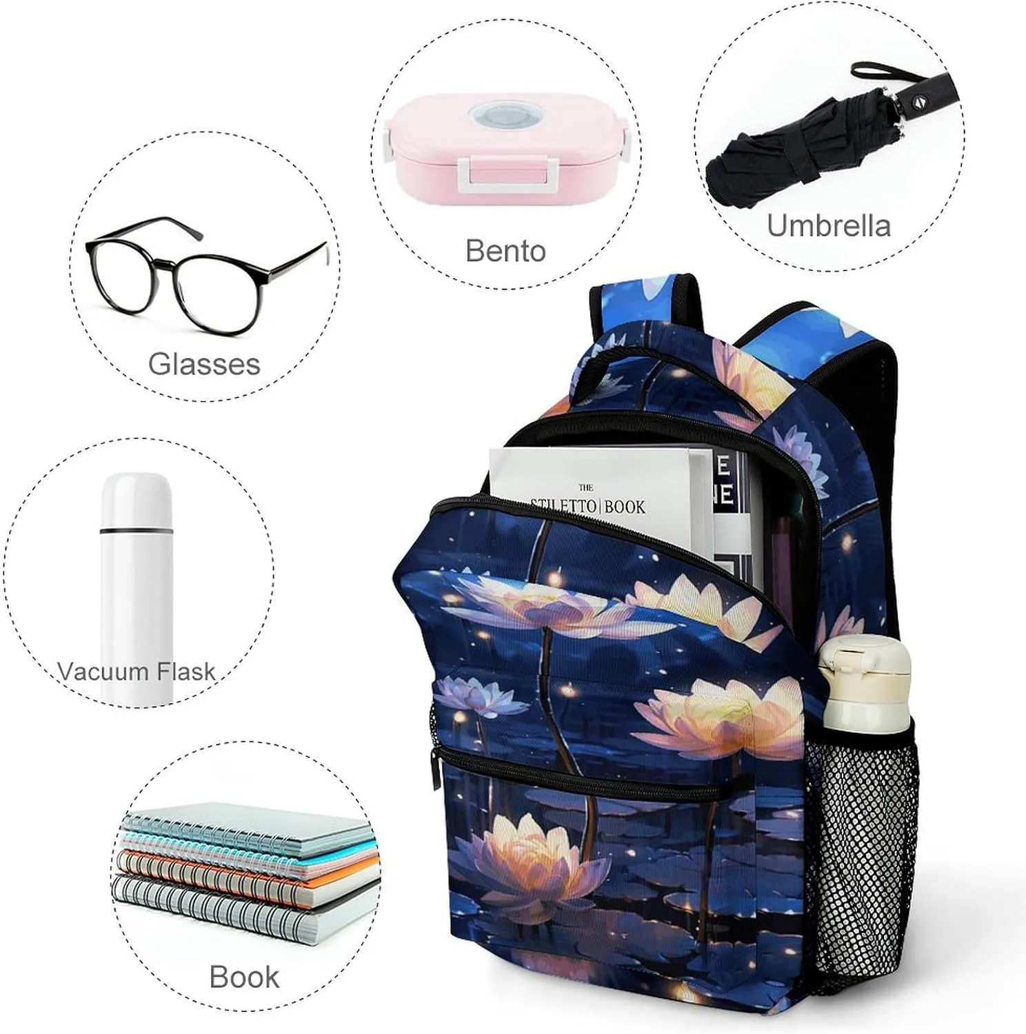 Small Backpacks Personalized Night Flowers Printing Travel Bag Lightweight Travel Backpack For Women Men