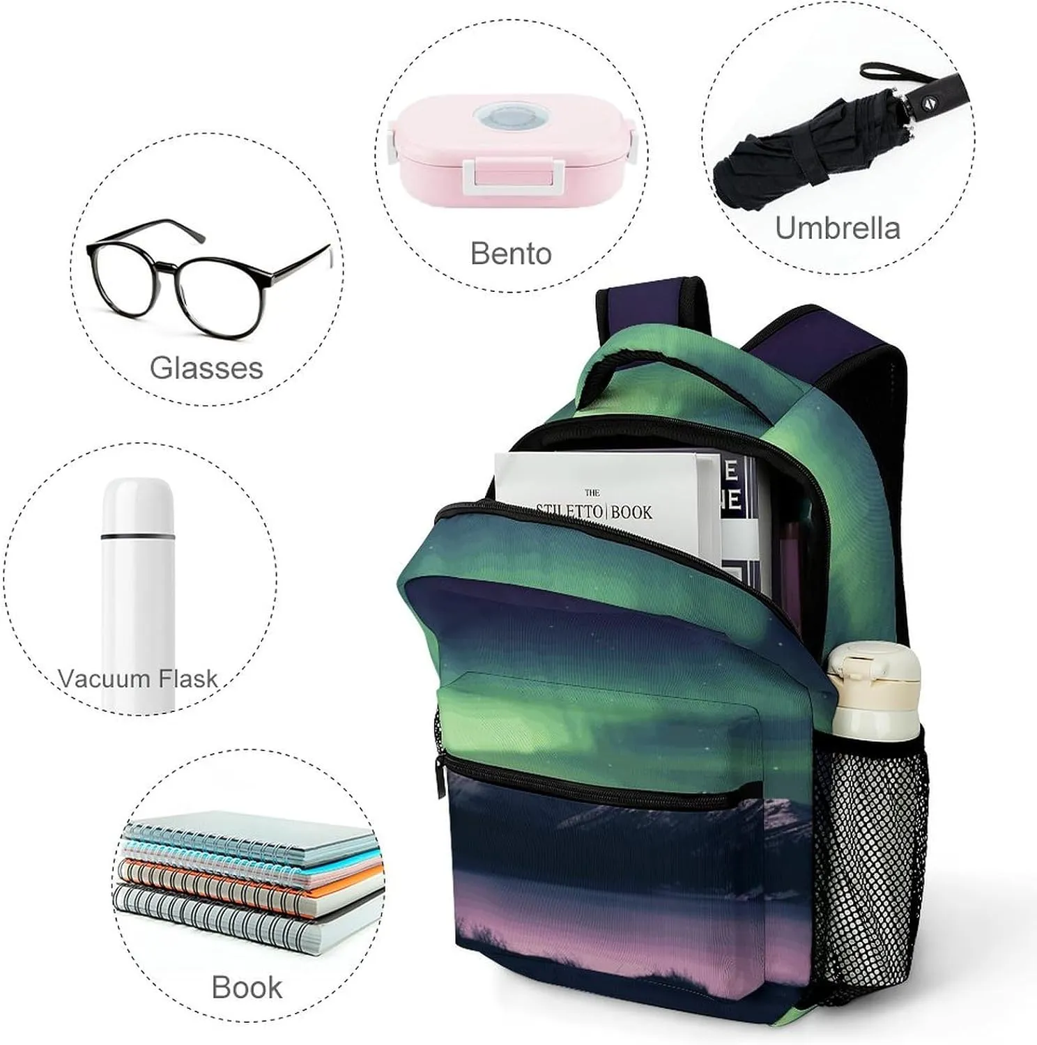 Small Backpacks Personalized Northern Night Printing Travel Bag Lightweight Travel Backpack For Women Men