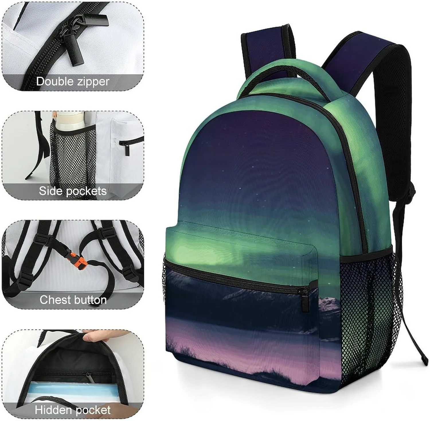 Small Backpacks Personalized Northern Night Printing Travel Bag Lightweight Travel Backpack For Women Men