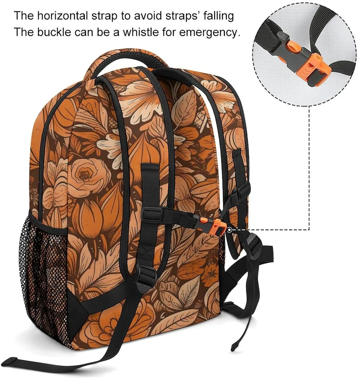 Small Backpacks Personalized Orange Flowers And Leaves Printing Travel Bag Lightweight Travel Backpack For Women Men