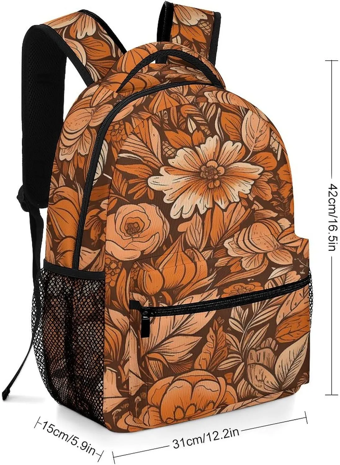 Small Backpacks Personalized Orange Flowers And Leaves Printing Travel Bag Lightweight Travel Backpack For Women Men