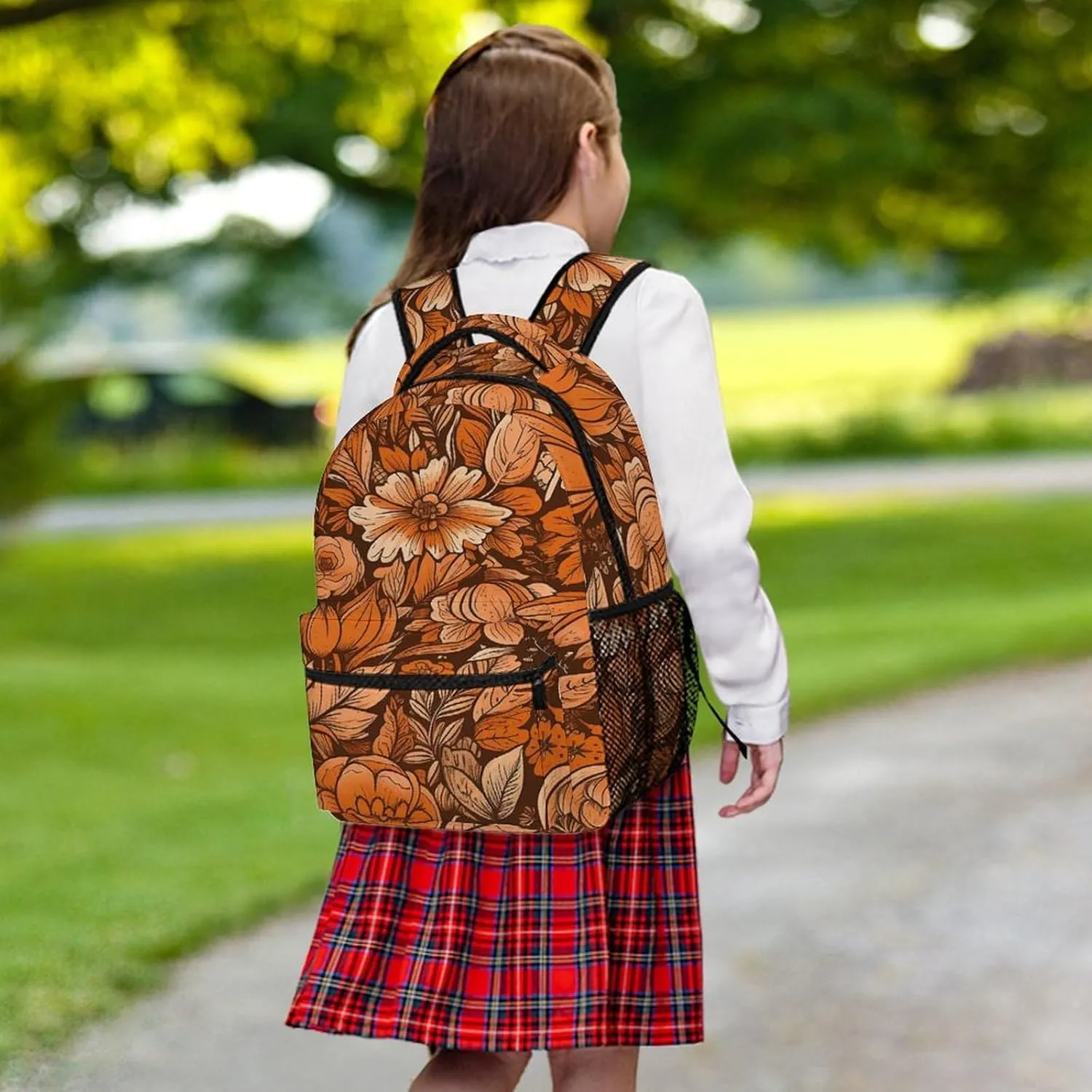 Small Backpacks Personalized Orange Flowers And Leaves Printing Travel Bag Lightweight Travel Backpack For Women Men