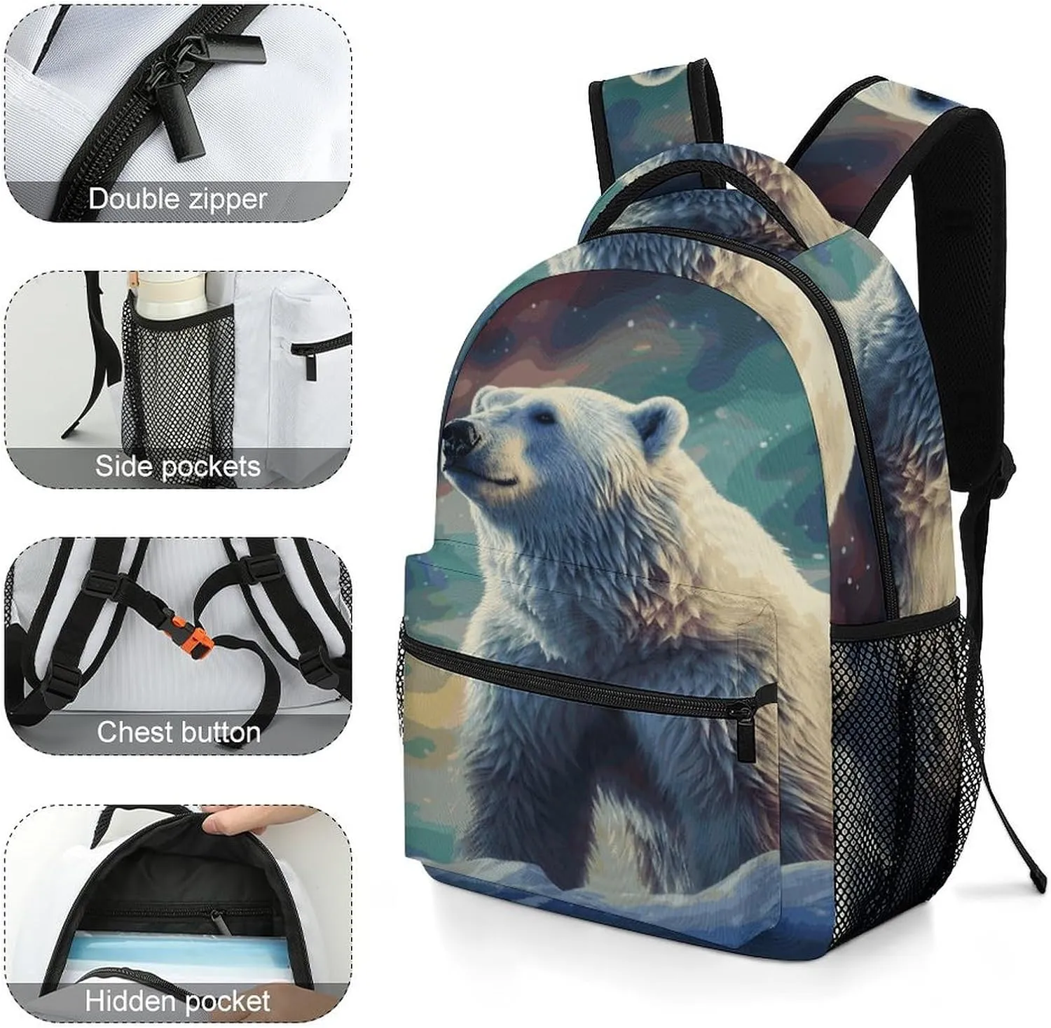 Small Backpacks Personalized Polar Bear Printing Travel Bag Lightweight Travel Backpack For Women Men
