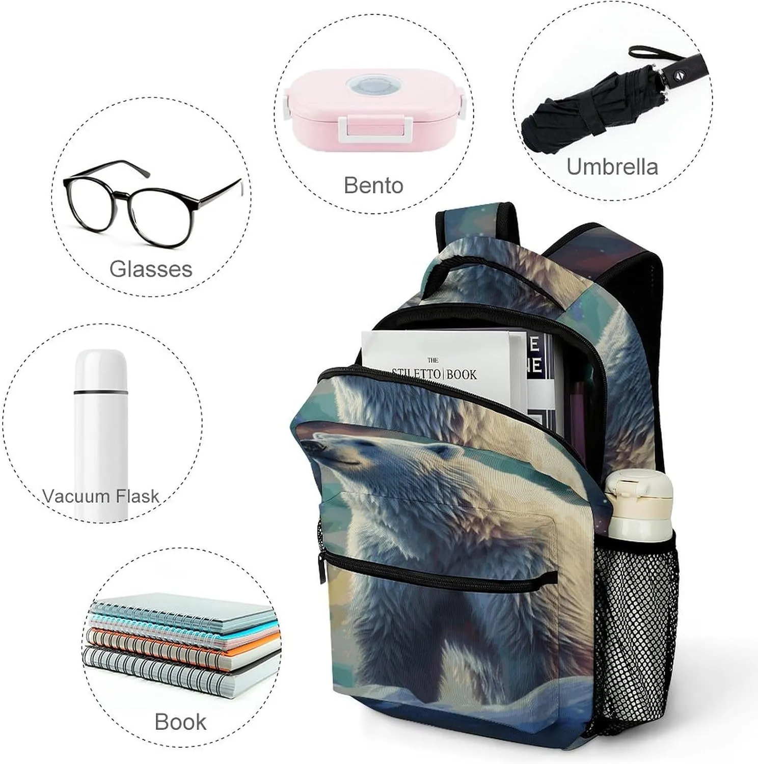 Small Backpacks Personalized Polar Bear Printing Travel Bag Lightweight Travel Backpack For Women Men