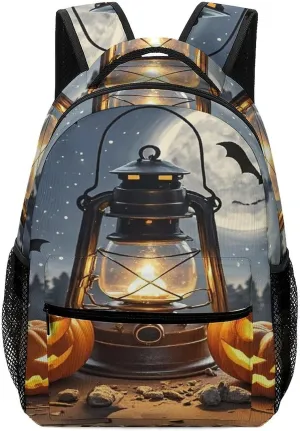 Small Backpacks Personalized Pumpkin Coal Oil Lamp Printing Travel Bag Lightweight Travel Backpack For Women Men