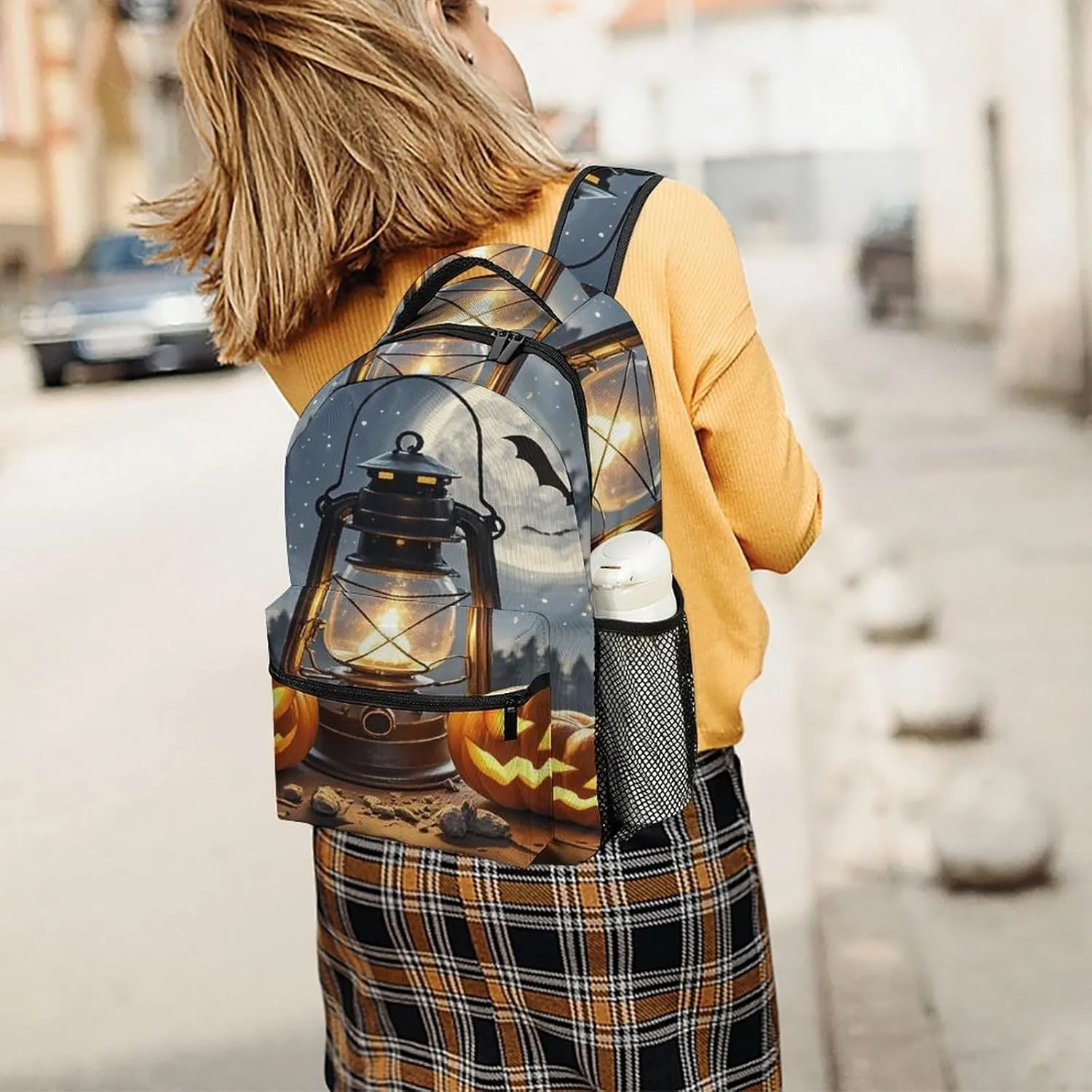 Small Backpacks Personalized Pumpkin Coal Oil Lamp Printing Travel Bag Lightweight Travel Backpack For Women Men