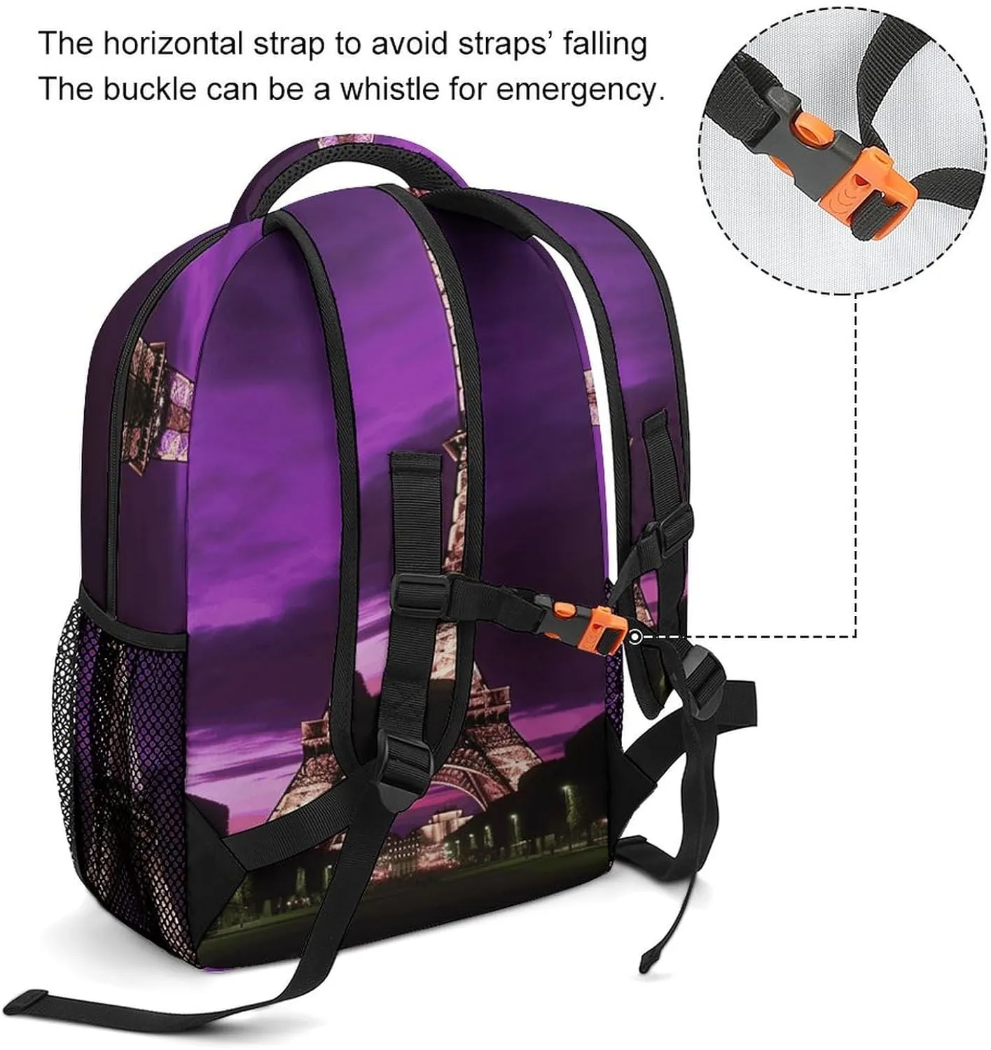 Small Backpacks Personalized Purple Eiffel Tower Printing Travel Bag Lightweight Travel Backpack For Women Men