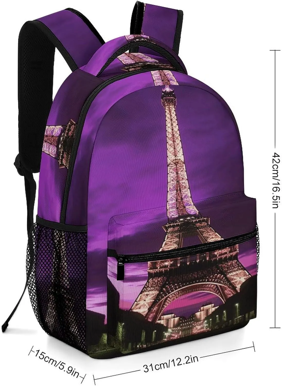 Small Backpacks Personalized Purple Eiffel Tower Printing Travel Bag Lightweight Travel Backpack For Women Men