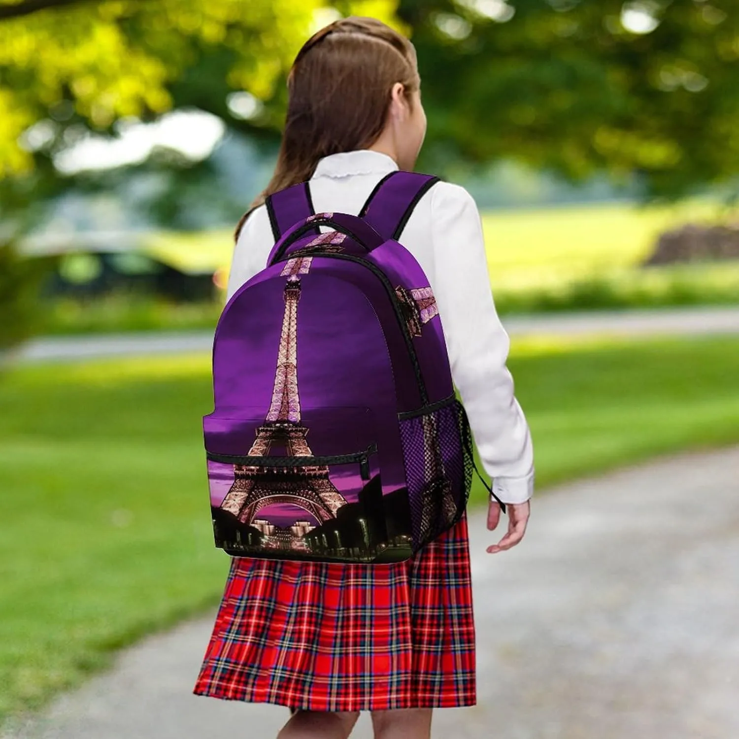 Small Backpacks Personalized Purple Eiffel Tower Printing Travel Bag Lightweight Travel Backpack For Women Men