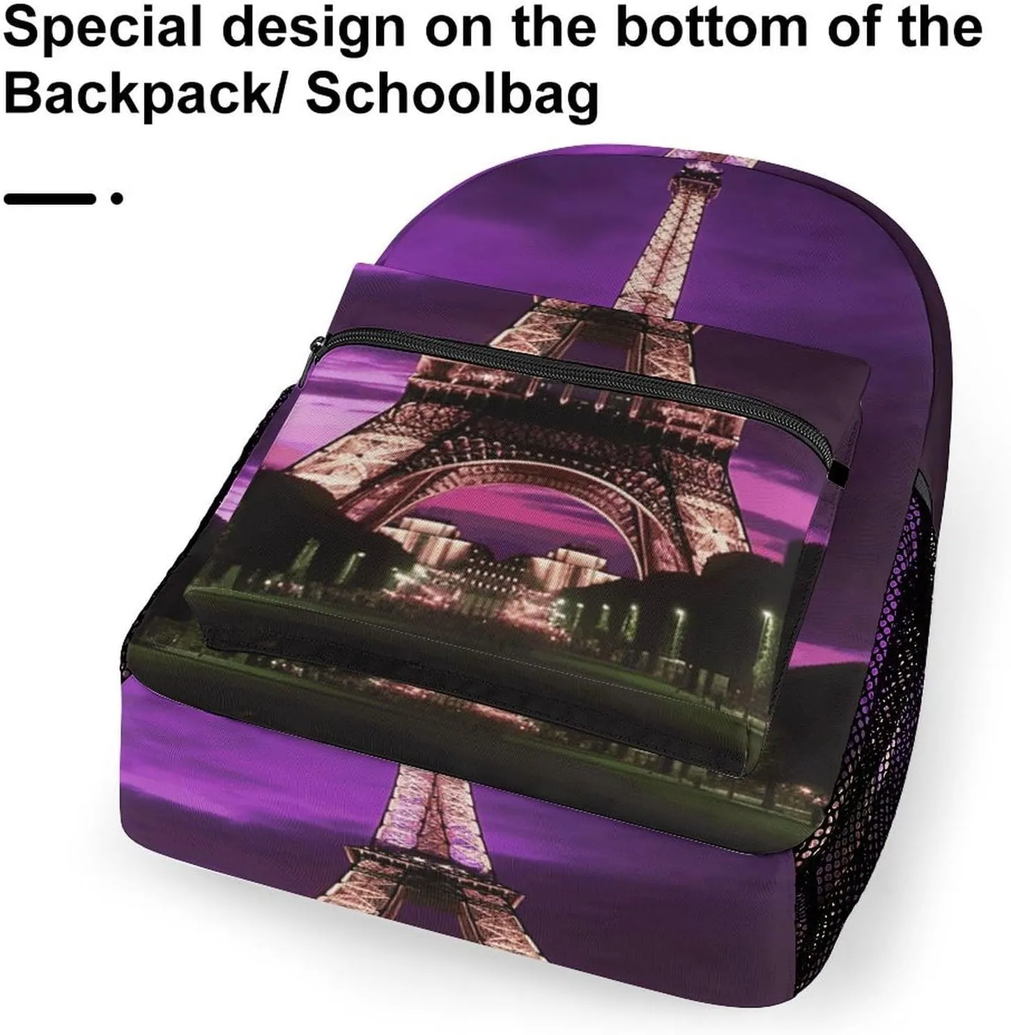 Small Backpacks Personalized Purple Eiffel Tower Printing Travel Bag Lightweight Travel Backpack For Women Men