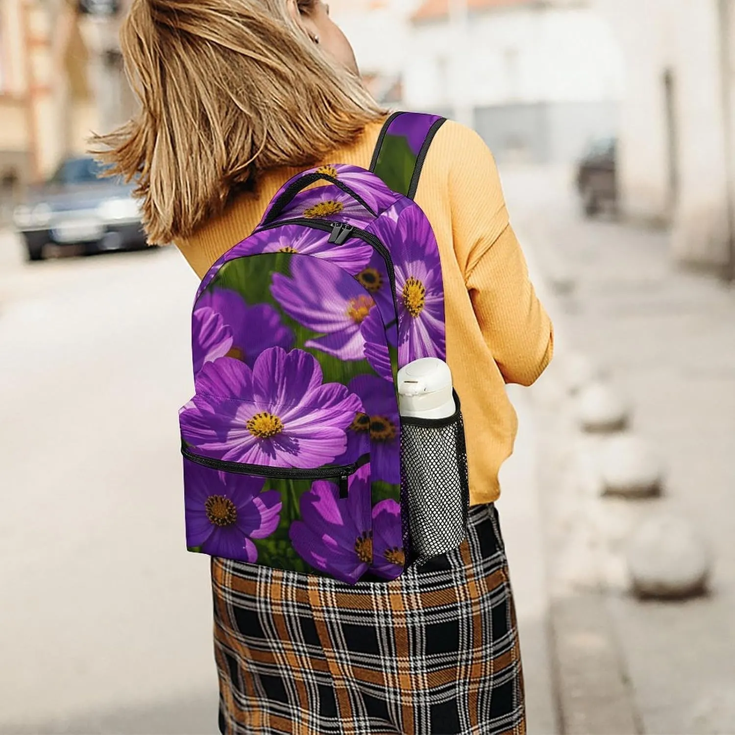 Small Backpacks Personalized Purple Flowers Printing Travel Bag Lightweight Travel Backpack For Women Men