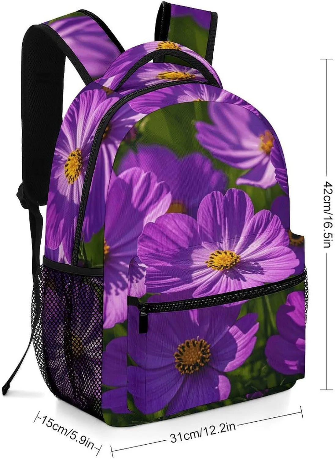 Small Backpacks Personalized Purple Flowers Printing Travel Bag Lightweight Travel Backpack For Women Men