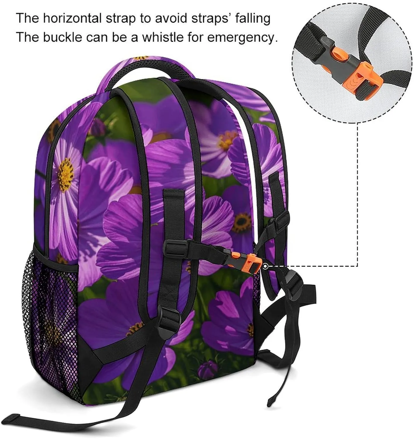 Small Backpacks Personalized Purple Flowers Printing Travel Bag Lightweight Travel Backpack For Women Men