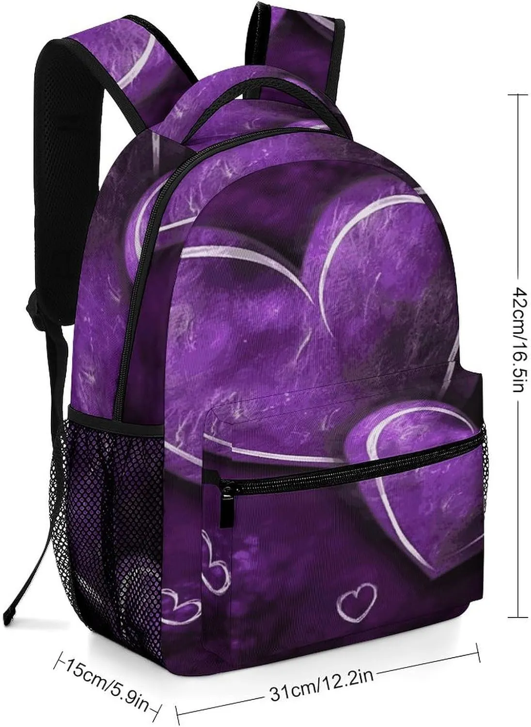 Small Backpacks Personalized Purple Hearts Printing Travel Bag Lightweight Travel Backpack For Women Men