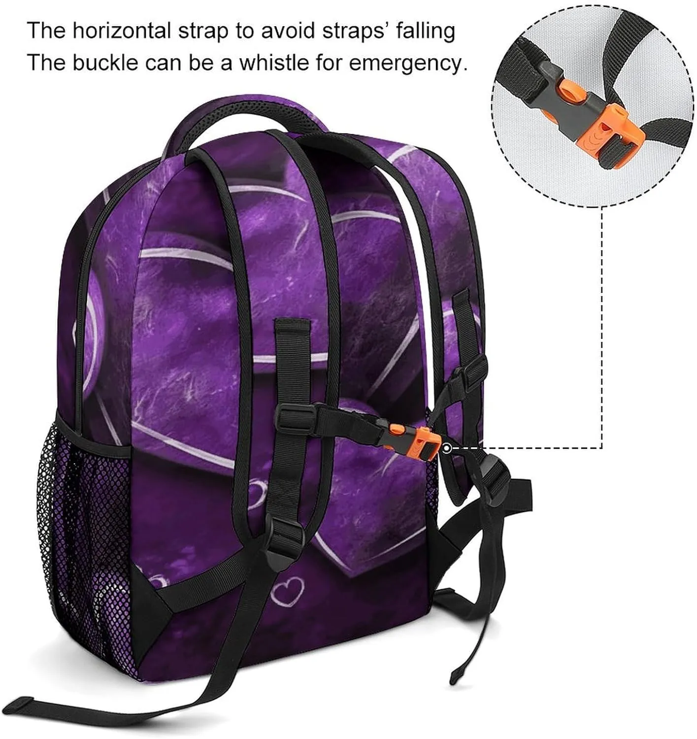 Small Backpacks Personalized Purple Hearts Printing Travel Bag Lightweight Travel Backpack For Women Men