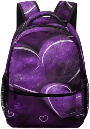 Small Backpacks Personalized Purple Hearts Printing Travel Bag Lightweight Travel Backpack For Women Men