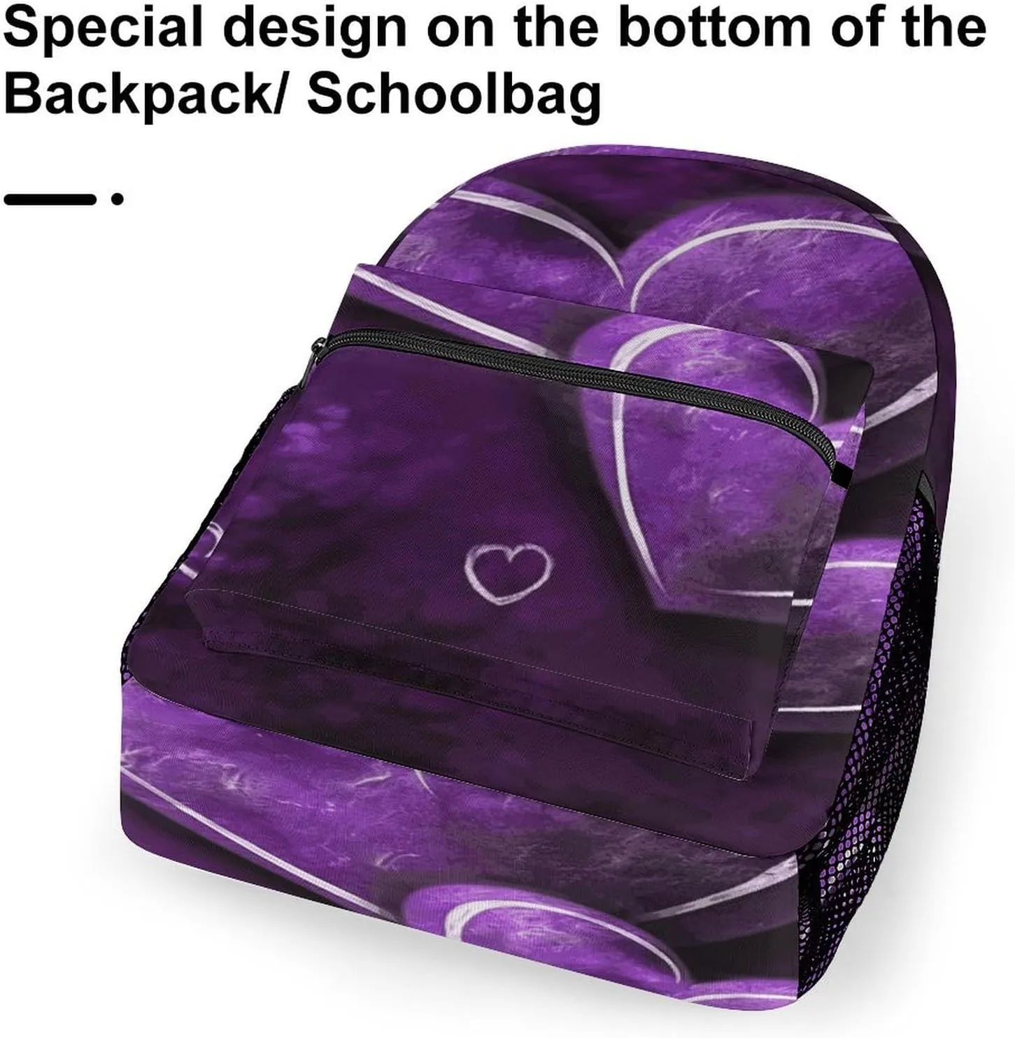 Small Backpacks Personalized Purple Hearts Printing Travel Bag Lightweight Travel Backpack For Women Men