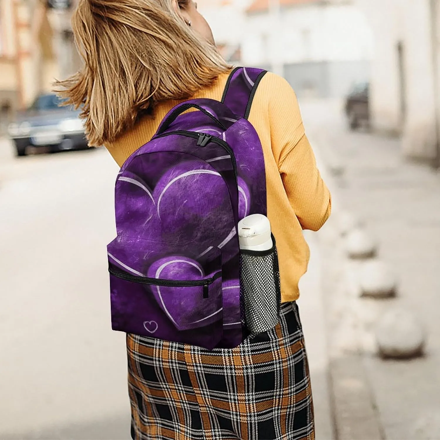 Small Backpacks Personalized Purple Hearts Printing Travel Bag Lightweight Travel Backpack For Women Men