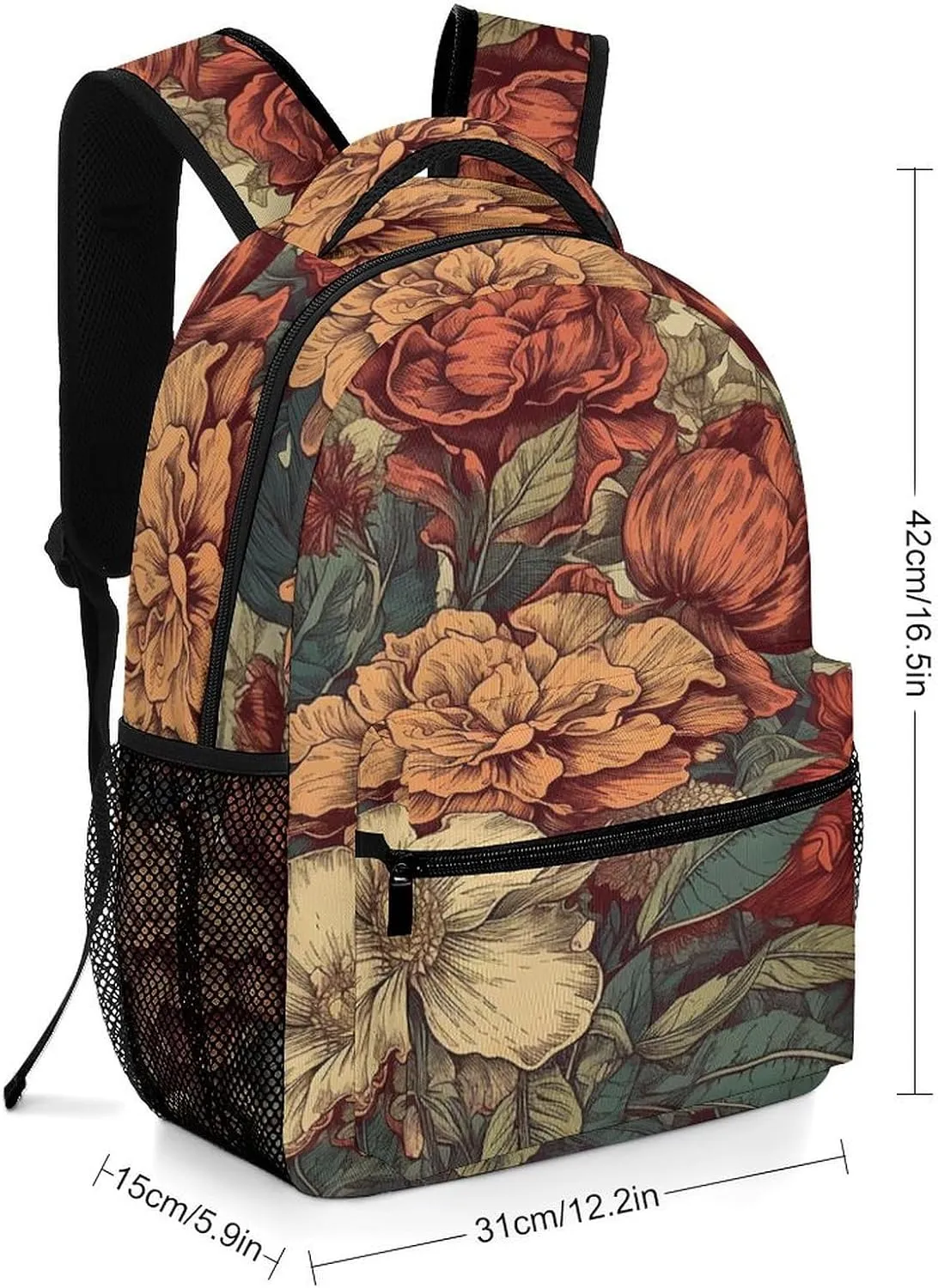 Small Backpacks Personalized Retro Flower Colors Printing Travel Bag Lightweight Travel Backpack For Women Men