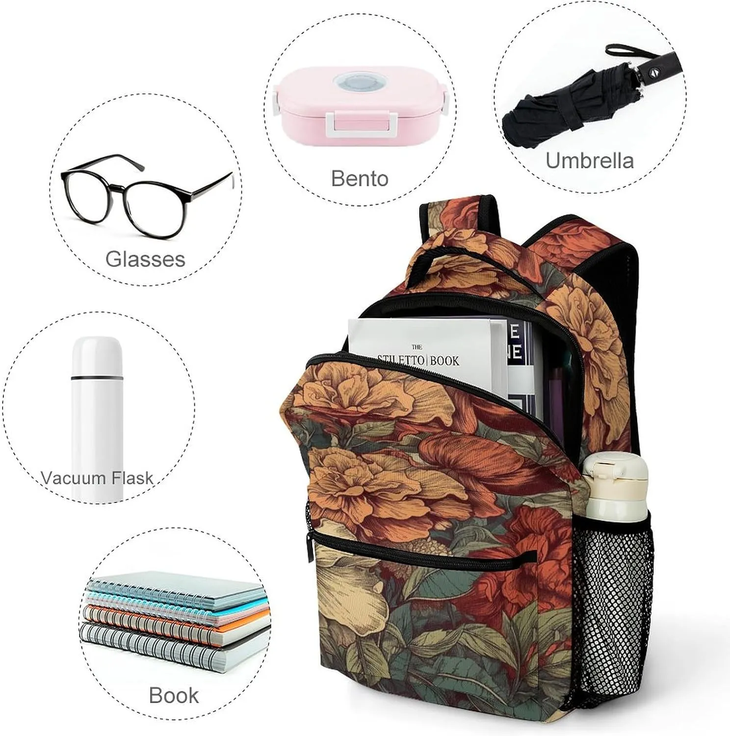 Small Backpacks Personalized Retro Flower Colors Printing Travel Bag Lightweight Travel Backpack For Women Men