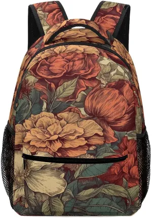 Small Backpacks Personalized Retro Flower Colors Printing Travel Bag Lightweight Travel Backpack For Women Men