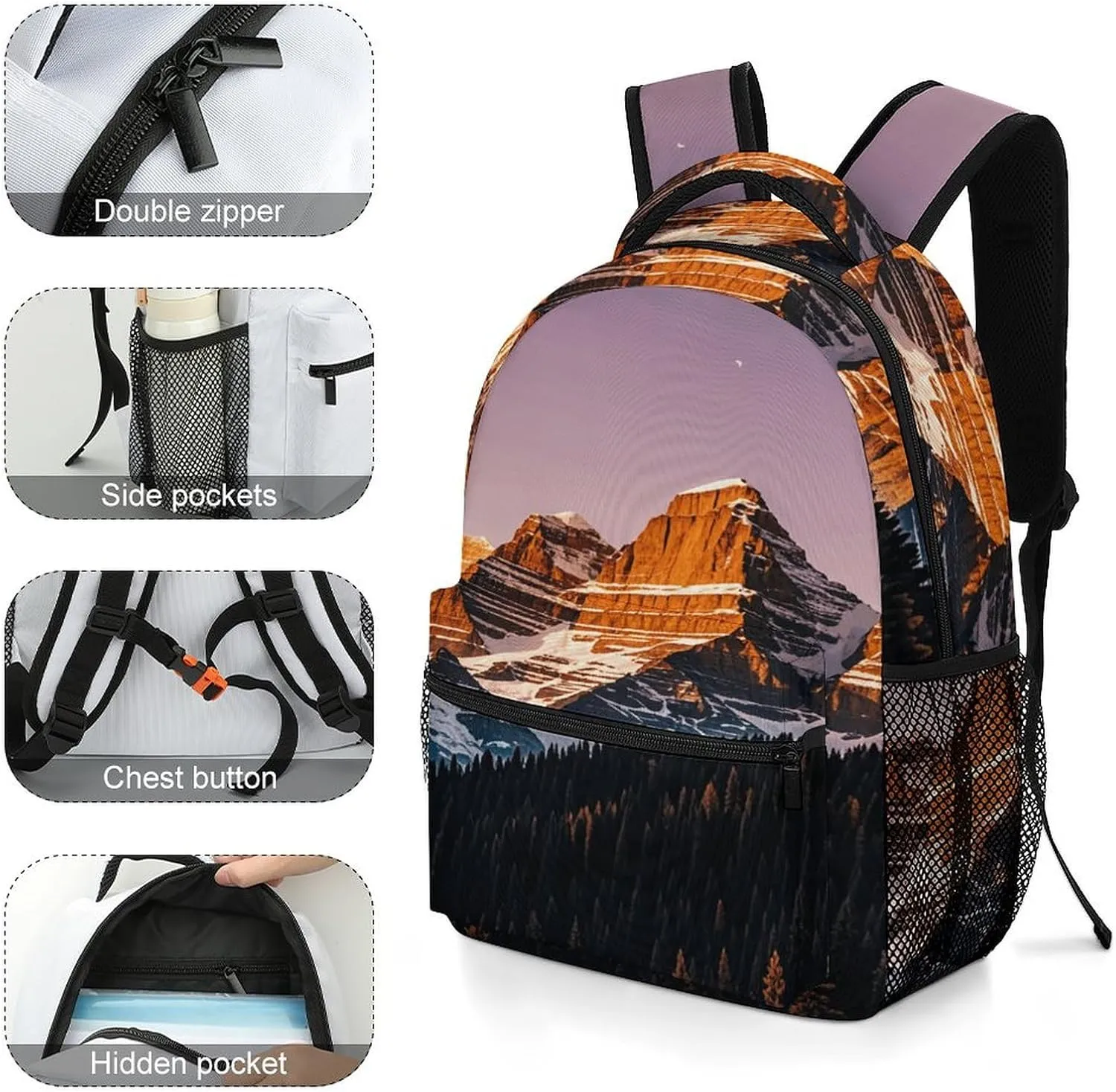 Small Backpacks Personalized Rocky Mountains Printing Travel Bag Lightweight Travel Backpack For Women Men