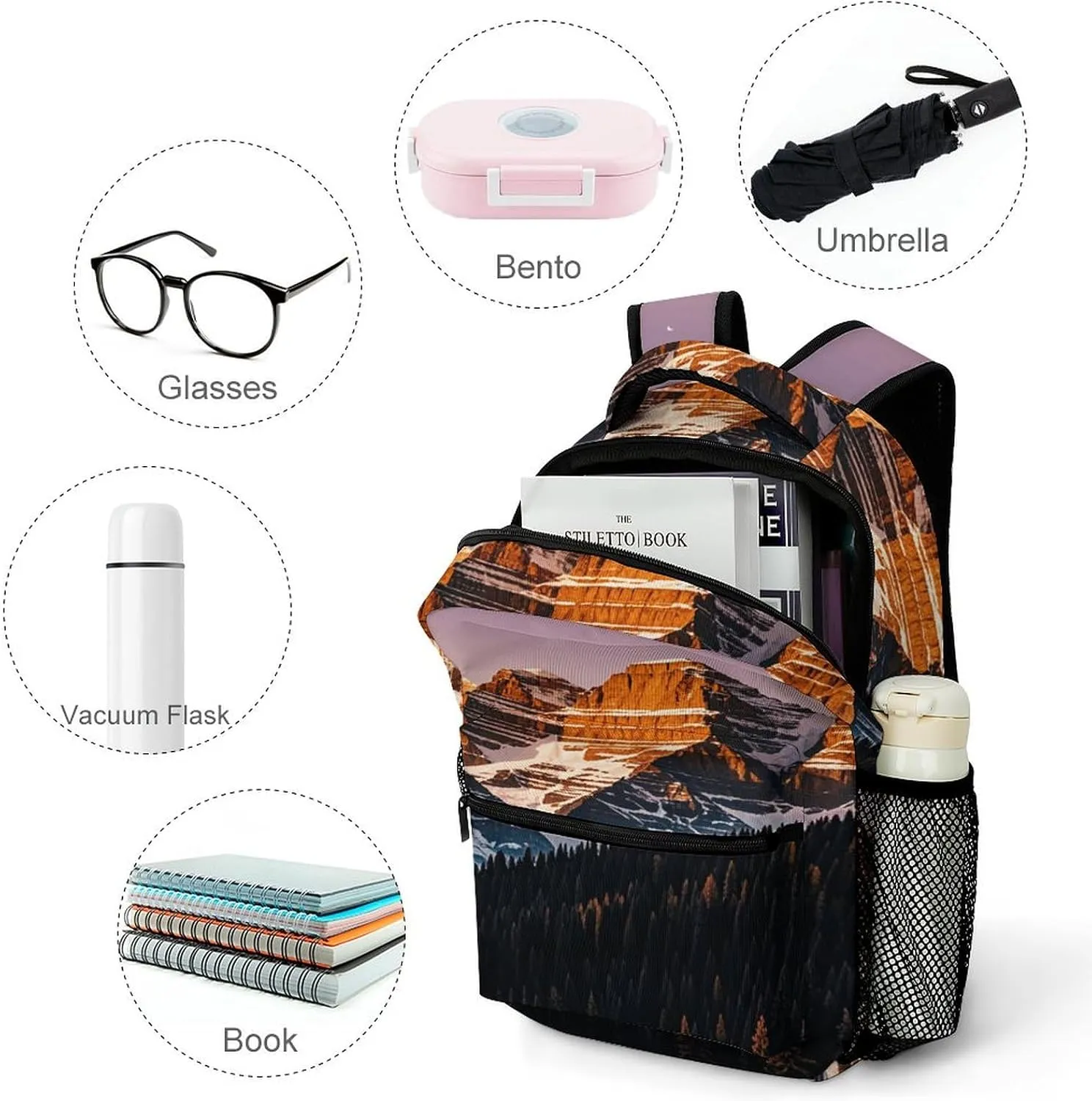 Small Backpacks Personalized Rocky Mountains Printing Travel Bag Lightweight Travel Backpack For Women Men