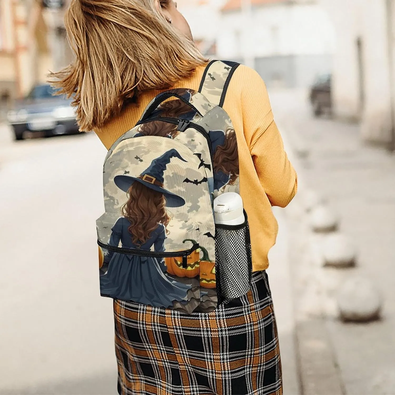Small Backpacks Personalized Roof Black Pumpkin Printing Travel Bag Lightweight Travel Backpack For Women Men