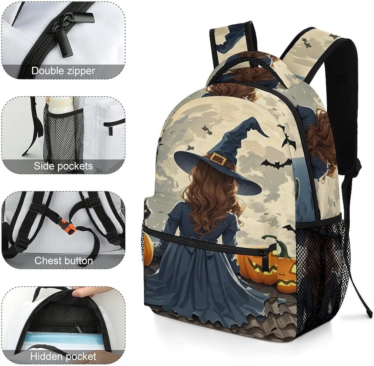 Small Backpacks Personalized Roof Black Pumpkin Printing Travel Bag Lightweight Travel Backpack For Women Men