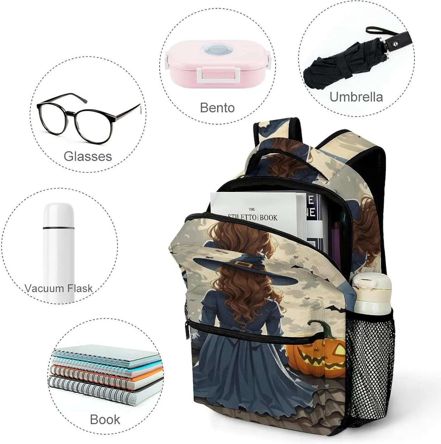 Small Backpacks Personalized Roof Black Pumpkin Printing Travel Bag Lightweight Travel Backpack For Women Men