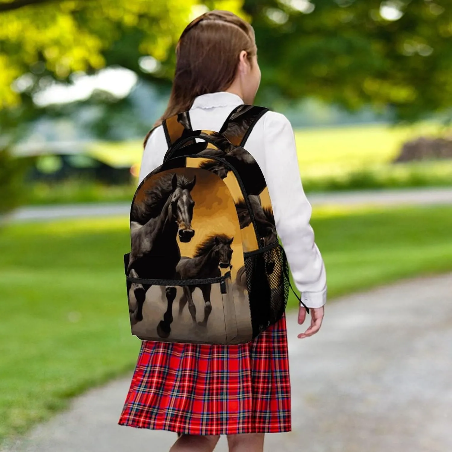 Small Backpacks Personalized Running Black Horses Printing Travel Bag Lightweight Travel Backpack For Women Men