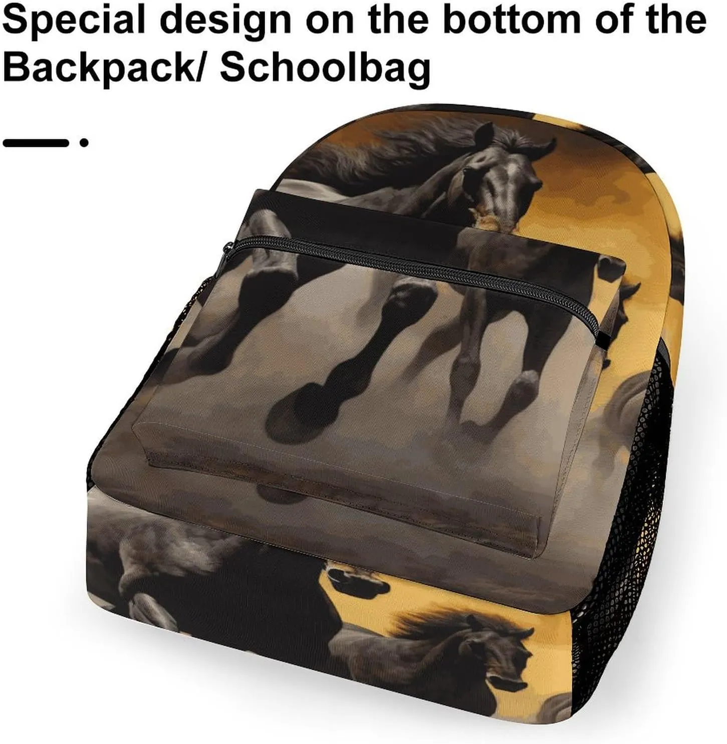 Small Backpacks Personalized Running Black Horses Printing Travel Bag Lightweight Travel Backpack For Women Men
