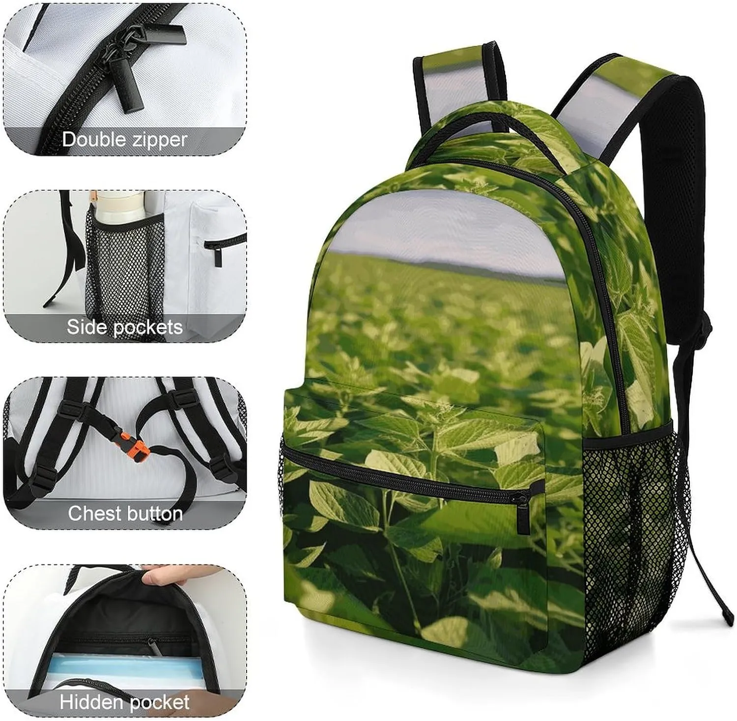 Small Backpacks Personalized Soybean Field Printing Travel Bag Lightweight Travel Backpack For Women Men