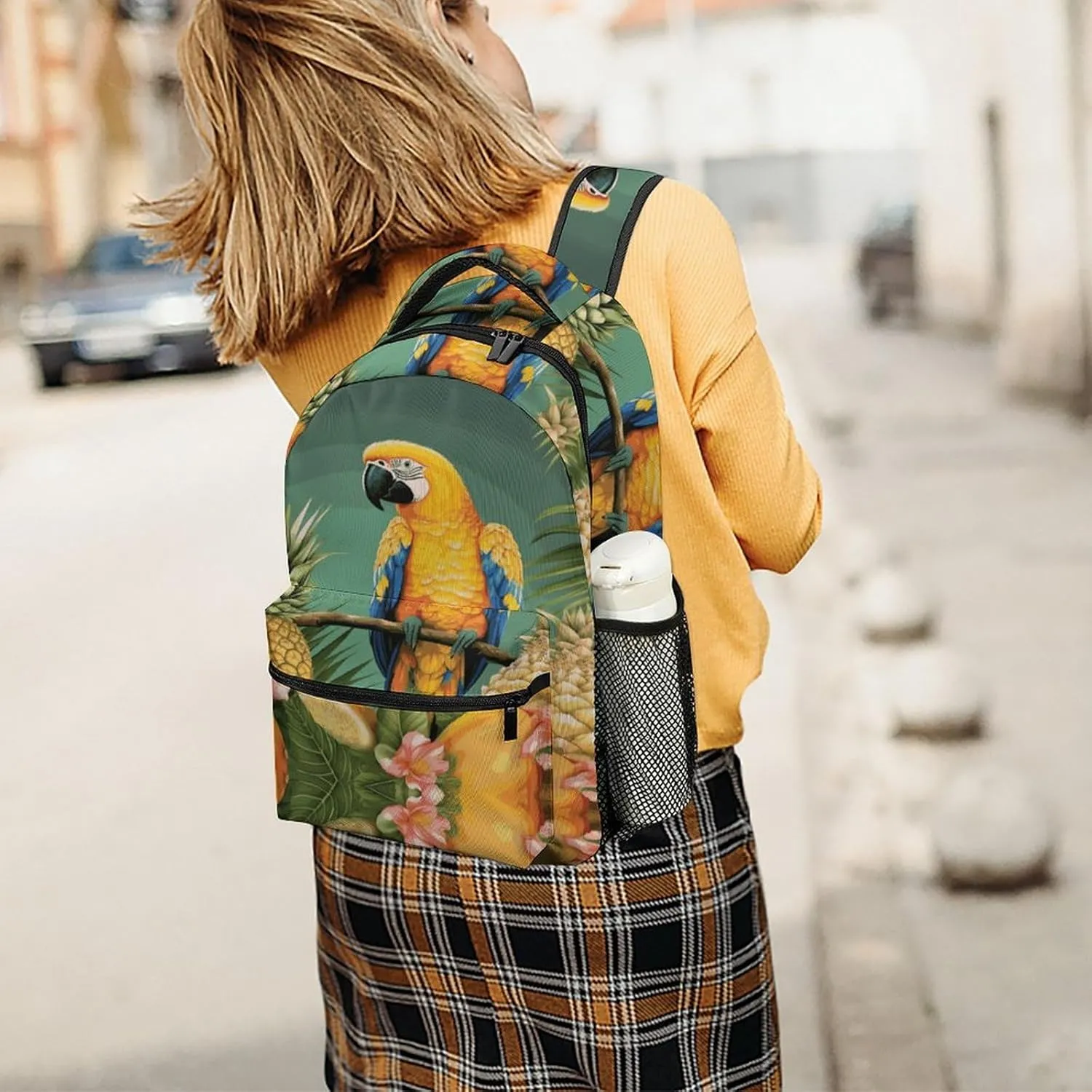 Small Backpacks Personalized Summer Parrot Pineapple Bird Printing Travel Bag Lightweight Travel Backpack For Women Men