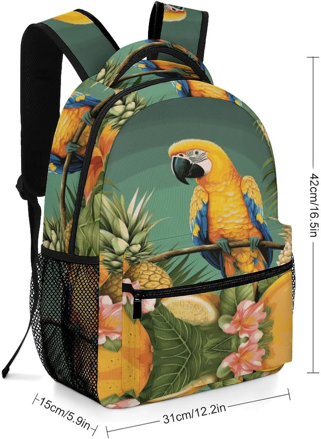 Small Backpacks Personalized Summer Parrot Pineapple Bird Printing Travel Bag Lightweight Travel Backpack For Women Men