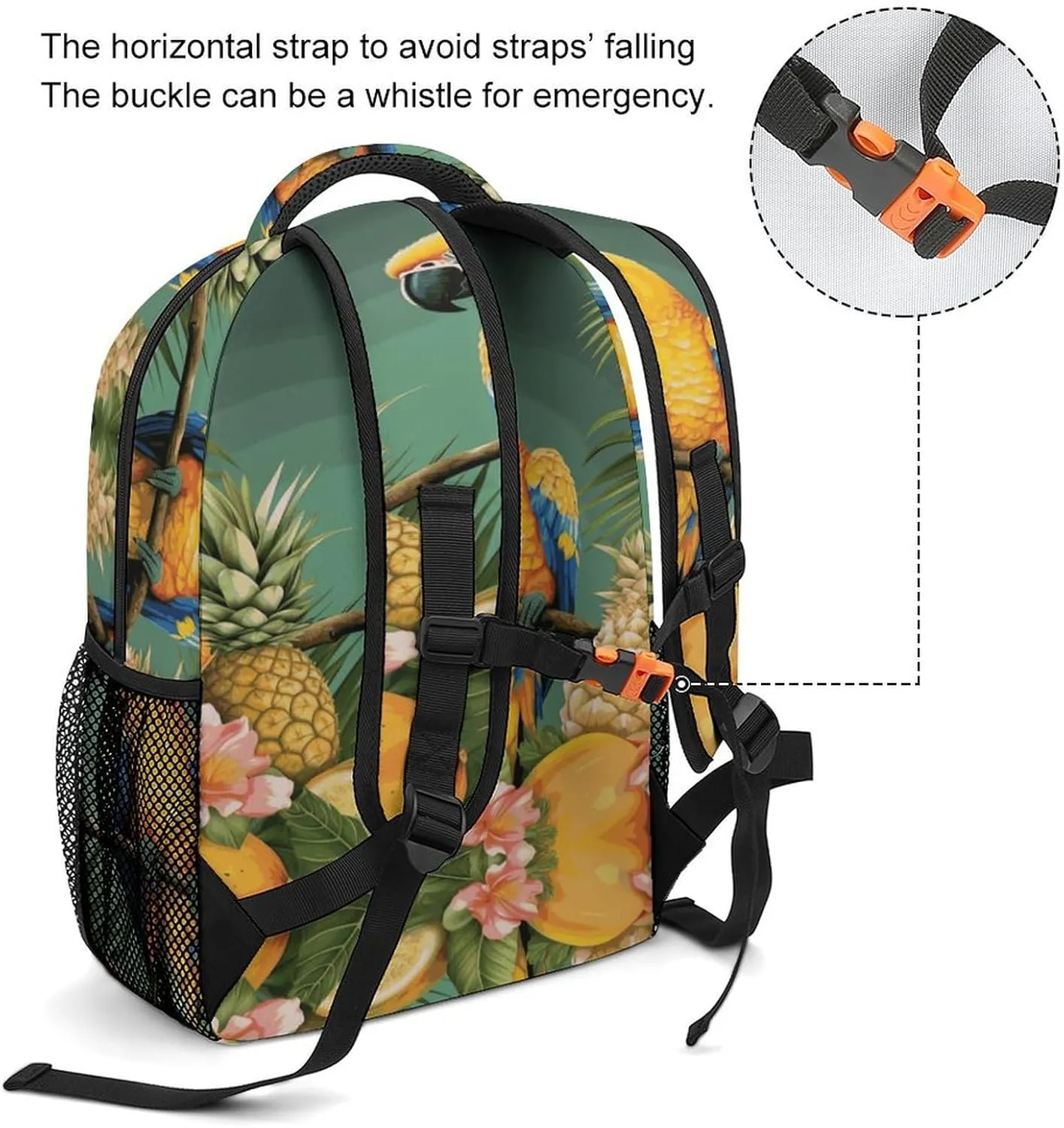 Small Backpacks Personalized Summer Parrot Pineapple Bird Printing Travel Bag Lightweight Travel Backpack For Women Men