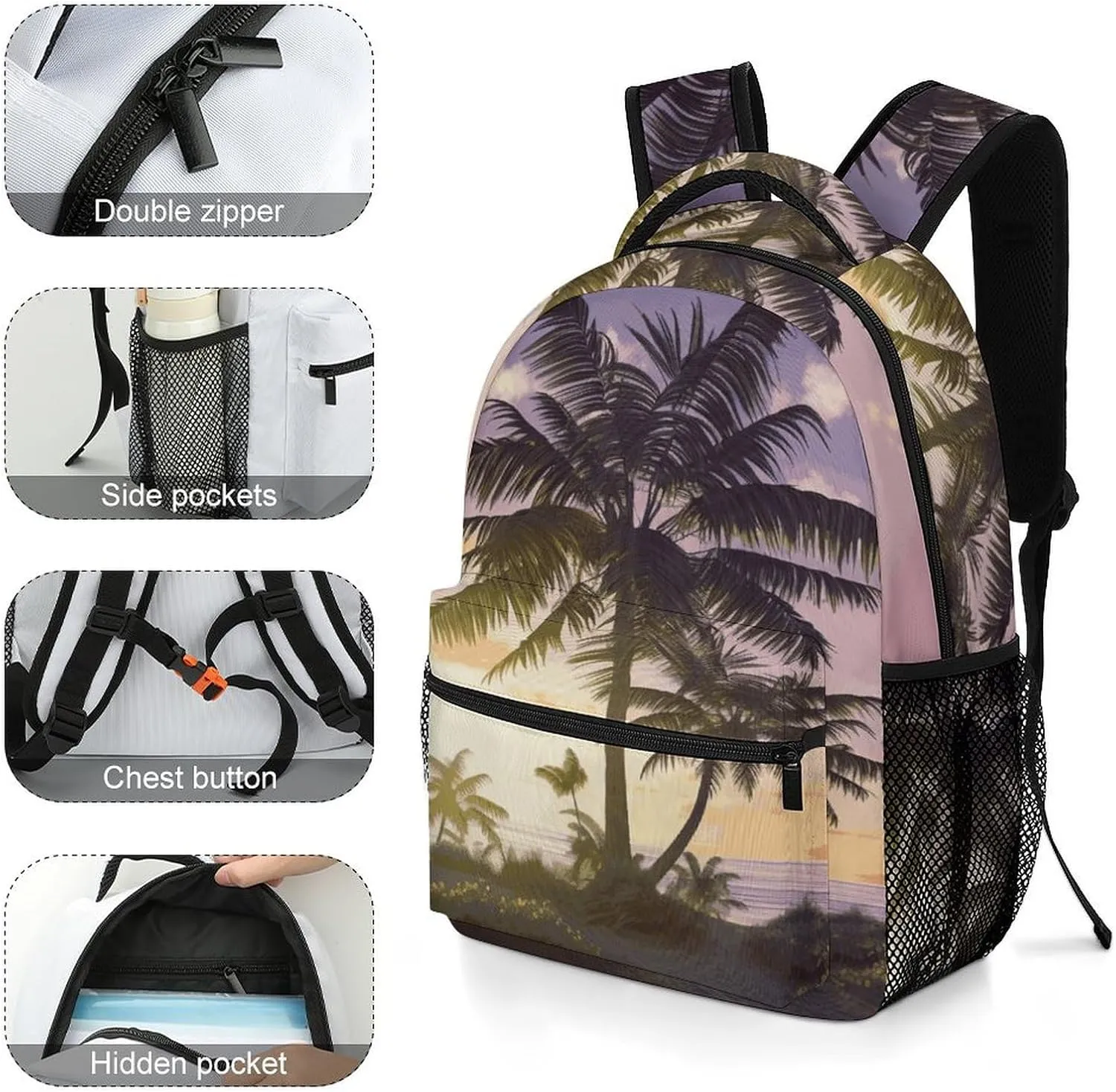 Small Backpacks Personalized Summer Tree Printing Travel Bag Lightweight Travel Backpack For Women Men