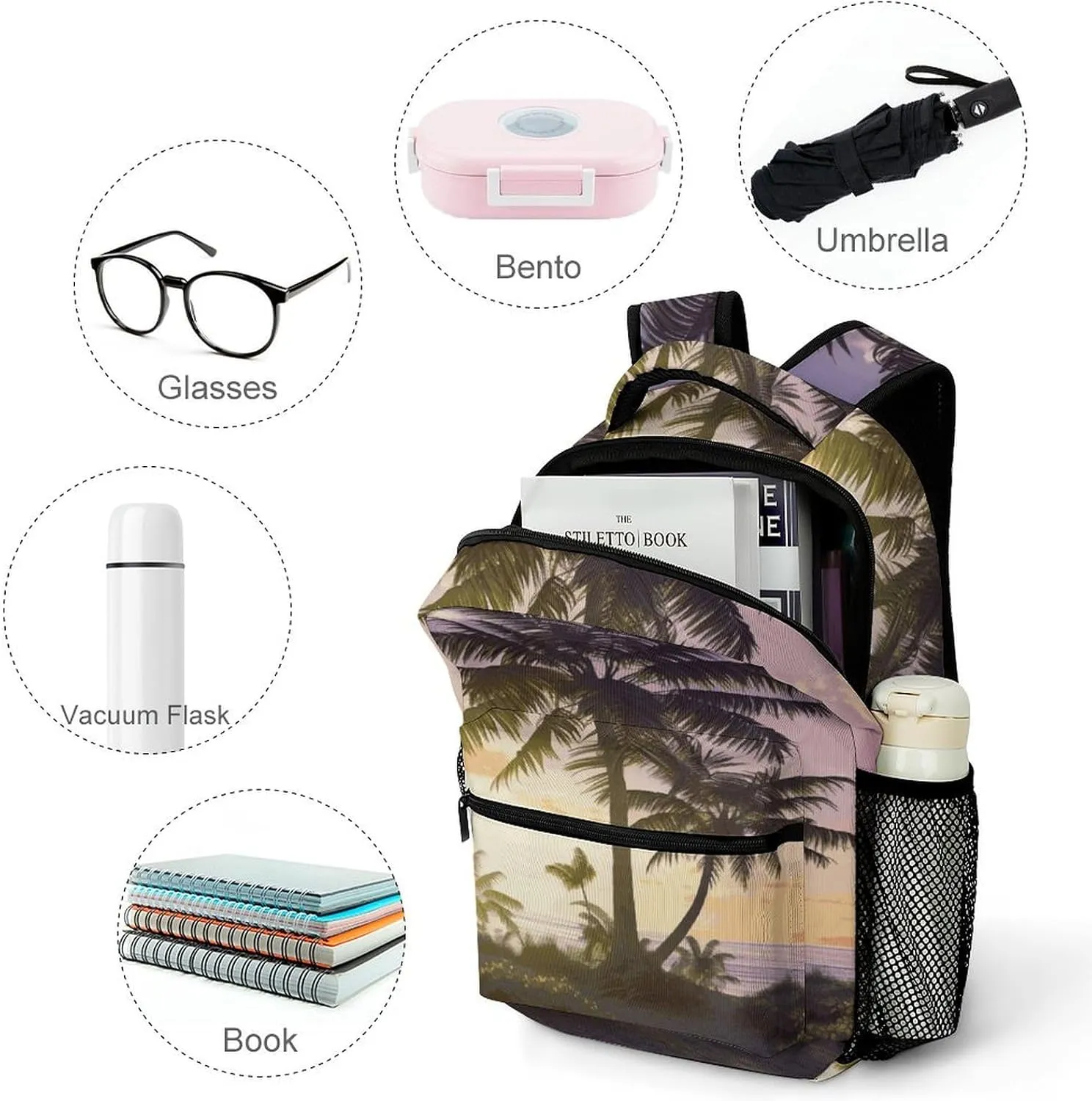 Small Backpacks Personalized Summer Tree Printing Travel Bag Lightweight Travel Backpack For Women Men