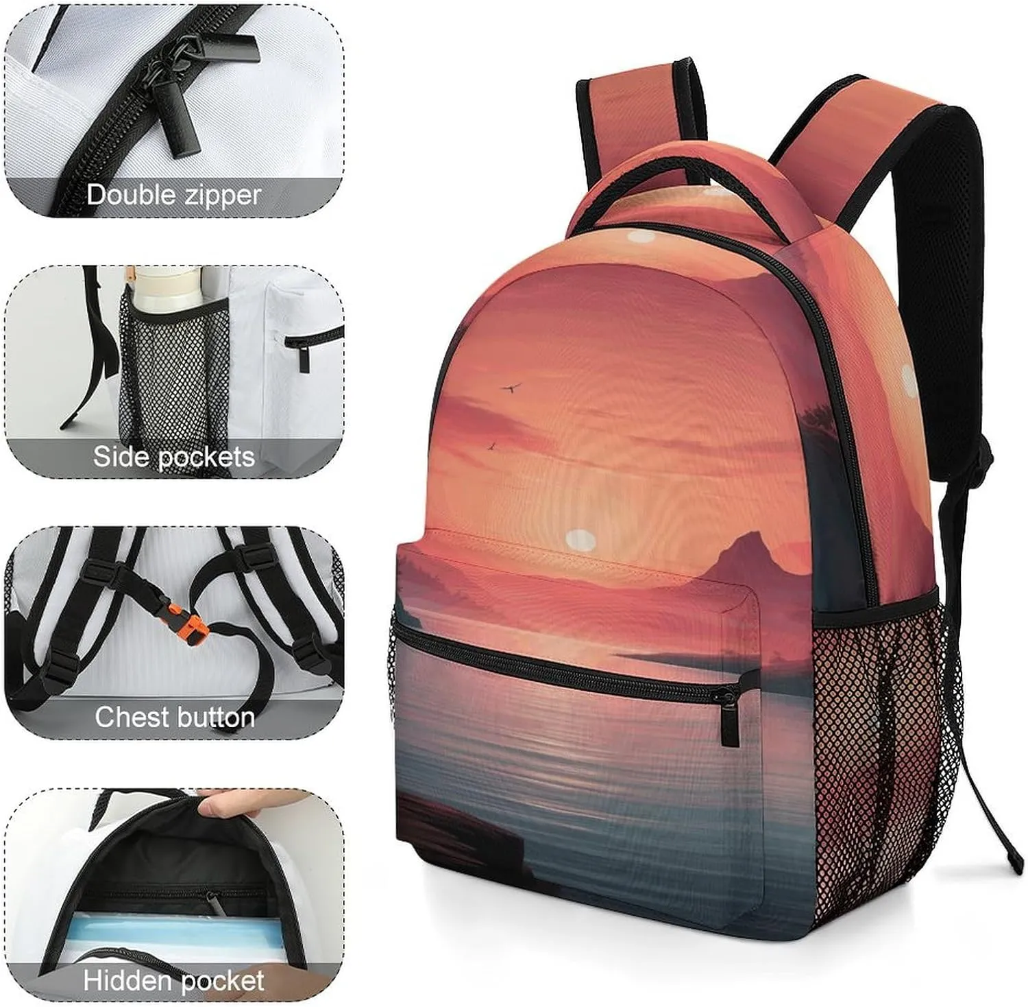 Small Backpacks Personalized Sunset Printing Travel Bag Lightweight Travel Backpack For Women Men