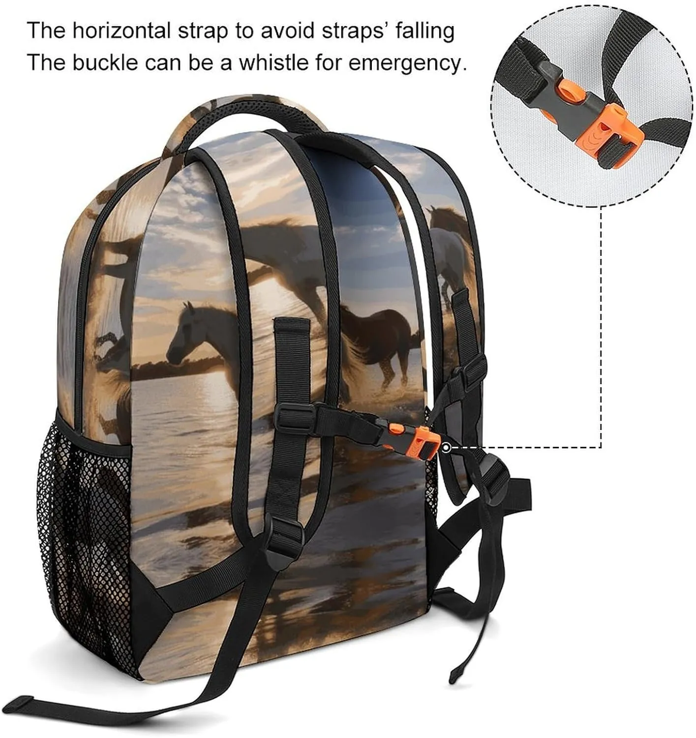 Small Backpacks Personalized Sunsets Lake Horses Printing Travel Bag Lightweight Travel Backpack For Women Men