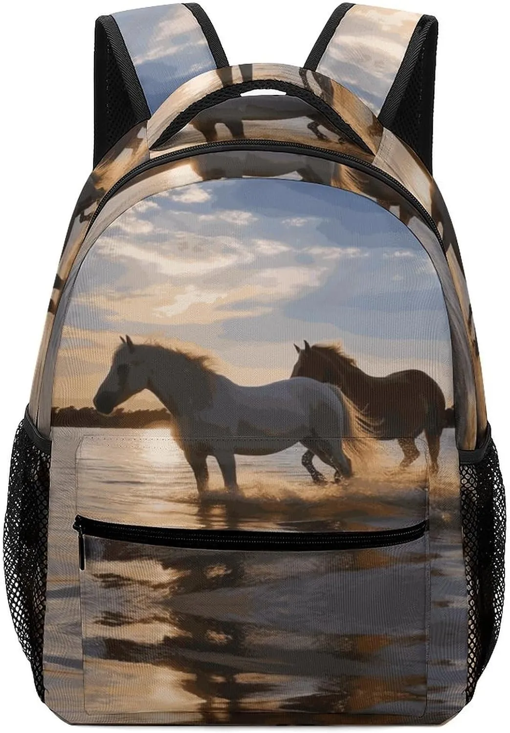 Small Backpacks Personalized Sunsets Lake Horses Printing Travel Bag Lightweight Travel Backpack For Women Men