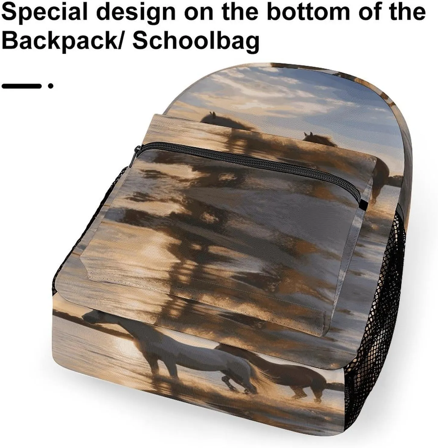 Small Backpacks Personalized Sunsets Lake Horses Printing Travel Bag Lightweight Travel Backpack For Women Men