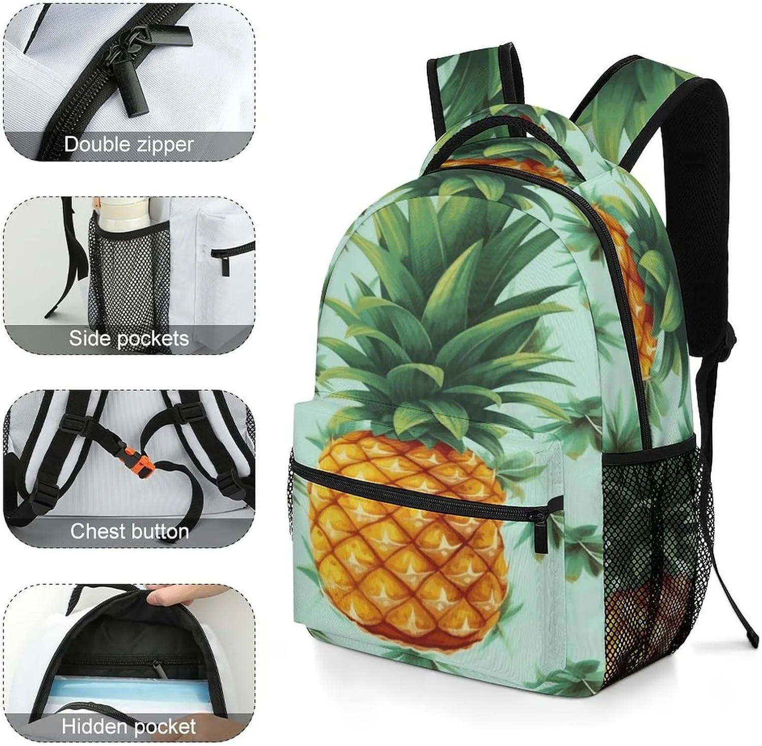 Small Backpacks Personalized Tropical Fruit Pineapple Printing Travel Bag Lightweight Travel Backpack For Women Men