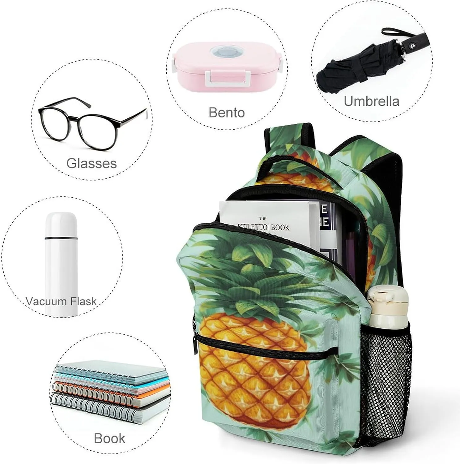 Small Backpacks Personalized Tropical Fruit Pineapple Printing Travel Bag Lightweight Travel Backpack For Women Men
